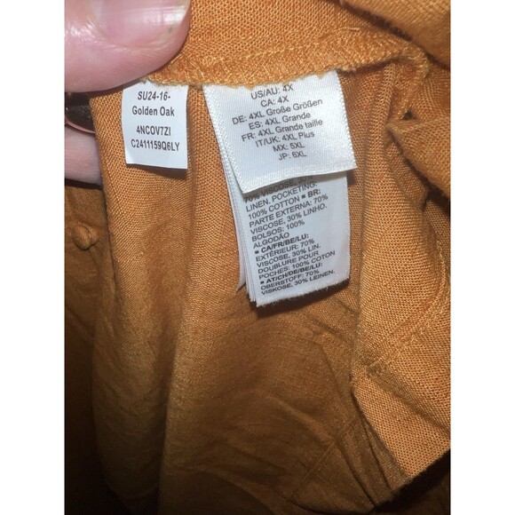 The Drop Blanca Linen Maxi Dress Womens 4X Button-Front V-Neck Golden Orange New - Picture 6 of 13